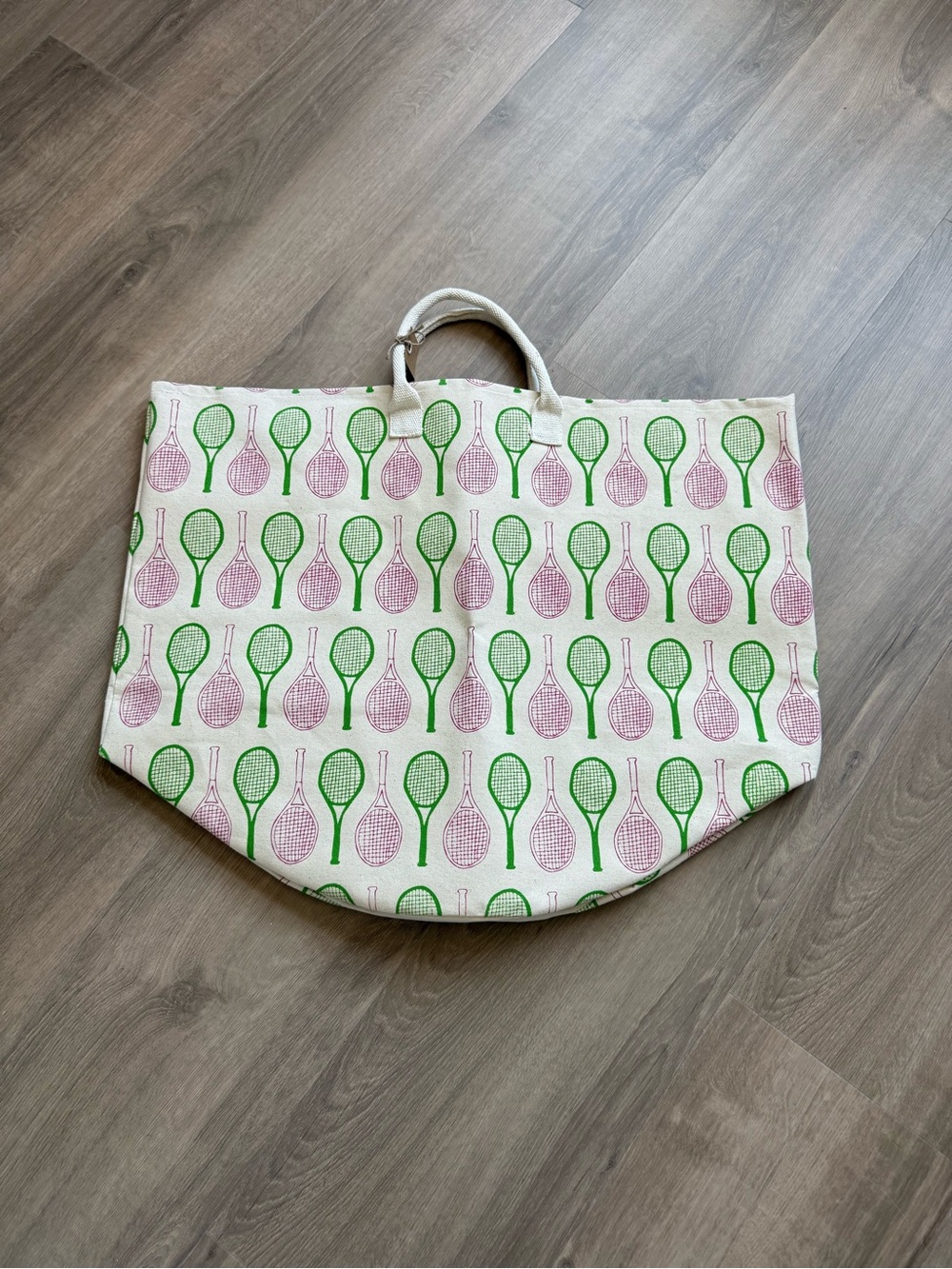 Mud Pie Over Served Oversized Canvas Tennis Tote  Bag.- Pink & Green Preppy